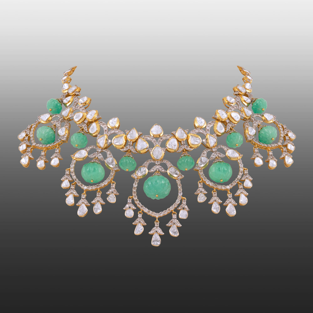 Fusion Polki Necklace with Emerald Melons